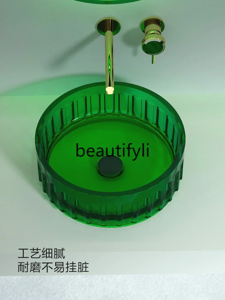 Transparent resin table basin, balcony wash basin, small size household square round wash basin