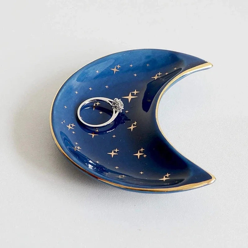 Decorative Tray, Nordic-style Ceramic Moon-Shaped, Jewellery Storage & Display Bowl, Suitable for Earrings, Necklaces, Rings