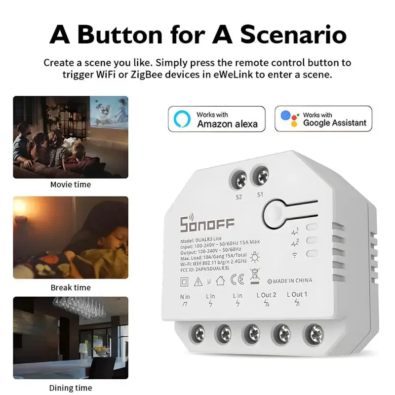 SONOFF DUAL R3/Lite Dual Relay Module DIY MINI Smart Switch 2-Way Control Timing Via EWeLink Alexa Google Smart Home