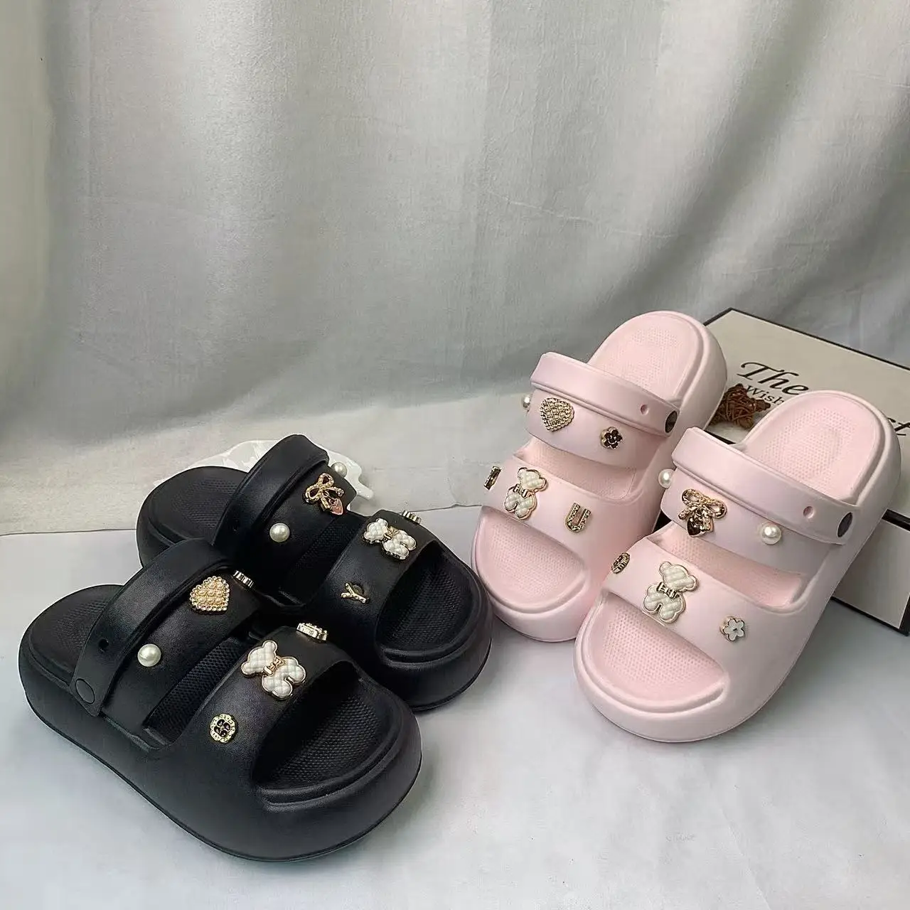 New Cross-Border Double White Bear Set Double-Strap Thick-Soled Sandals for Summer Indoor and Outdoor Wear Versatile Eva Beach Slippers for Women