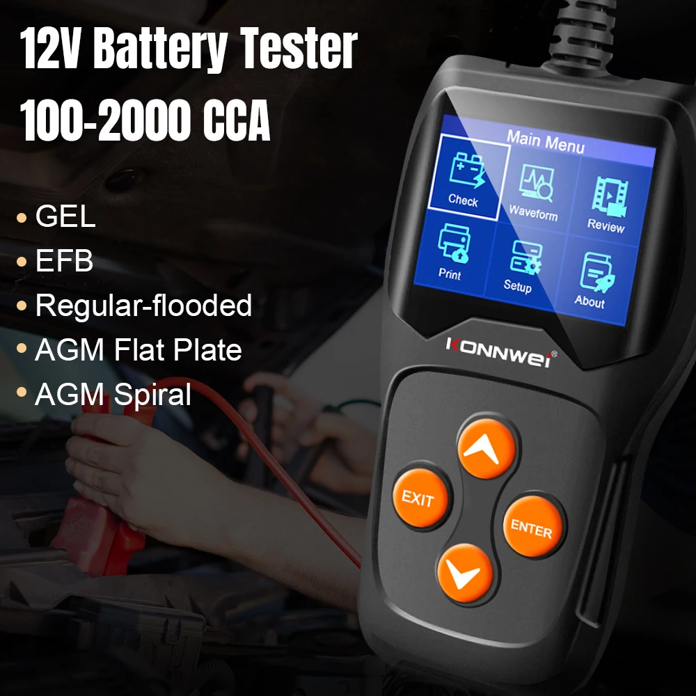 KONNWEI KW600 Professional Car Battery Tester 12V Battery Health Monitoring Cranking Charging Test Tool for GEL EFB AGM Battery
