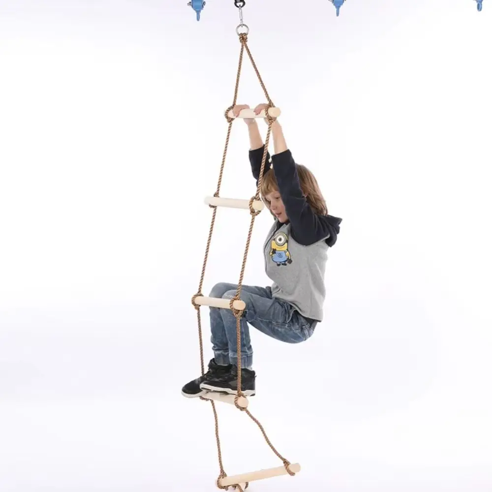 Escalera de escalada con cuerda oscilante, muebles de madera para exteriores, cuerda colgante para niños con plataformas, divertida escalera de cuerda de madera