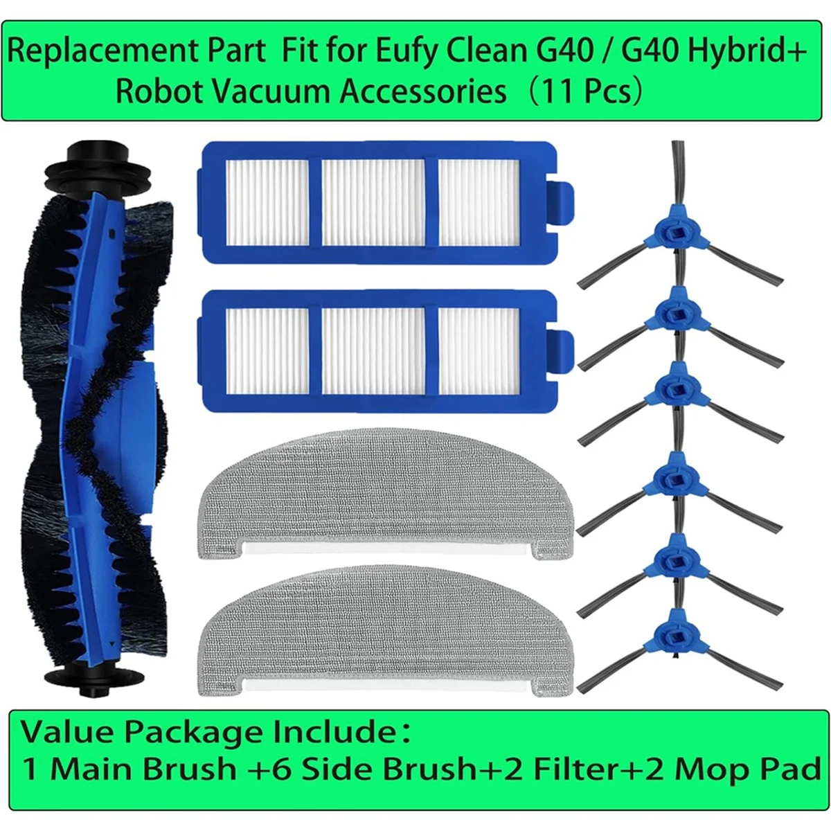 Robô Aspirador com Escova Lateral Principal, Filtro Hepa, Mop Pano, Acessórios de Substituição, Fit para Eufy Clean, G40, G40, Hybrid Plus