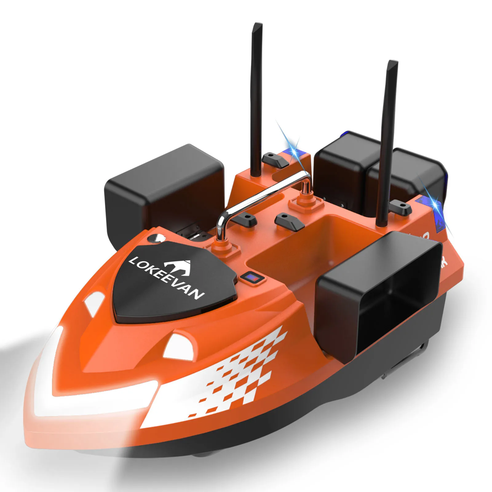 Angelköderboot mit GPS+Beidou, 12000mAh Akku, 4 Futterkammern, große Kapazität, 500m automatische Rückkehr bei verlorener/Stärke-entfehlter Batterie, 160 Punkte, Tempomat-Funktion