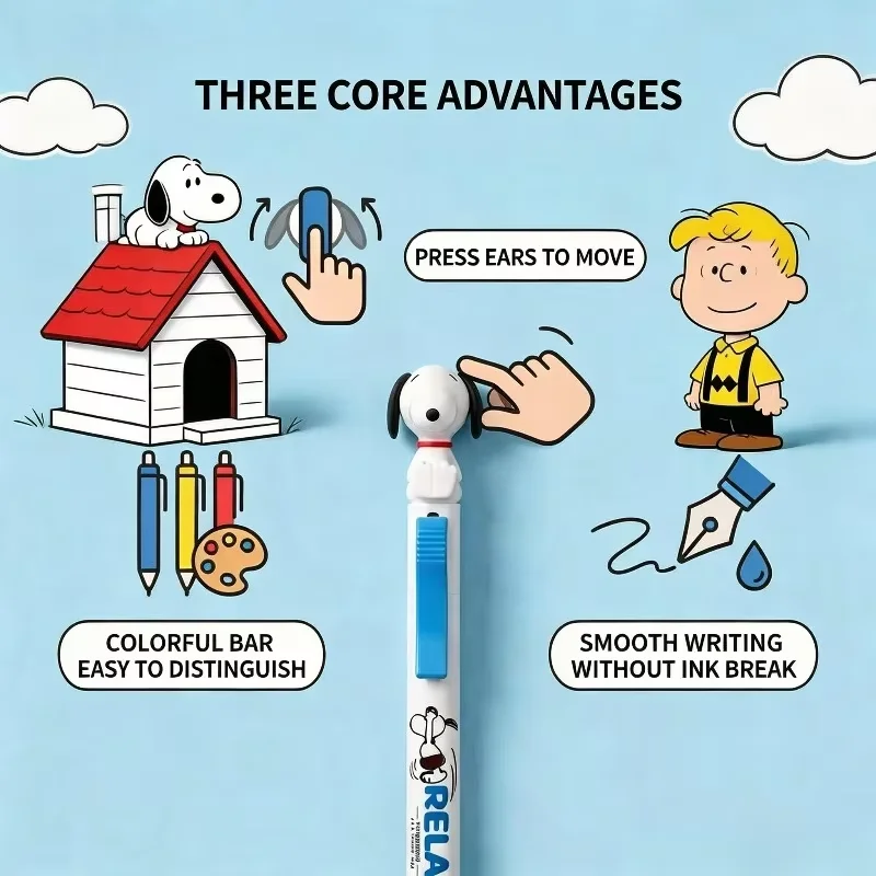 Kawaii Snoopy Gel Pen Ears Will Move Black Gel Pen Cartoon Cute Student Stationery Office Daily Writing Smooth Writing Pen Gifts