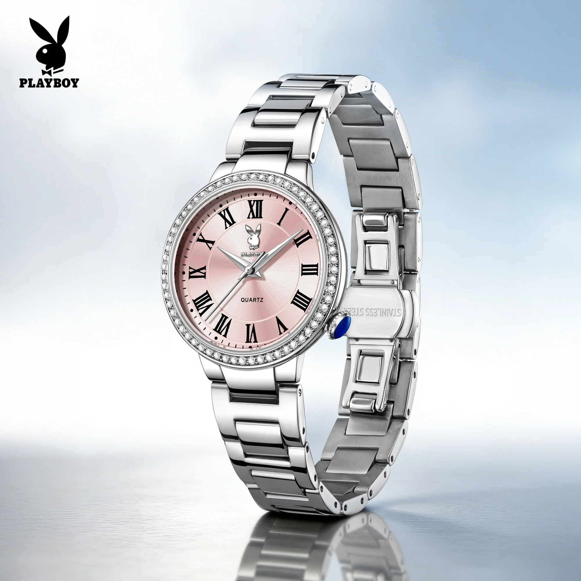 PLAYBOY 3910 Women Quartz Watch Diamond Bezel Stainless Steel Wristwatch Ladies Luxury Elegant  Fashion Dress Watch Reloj Mujer