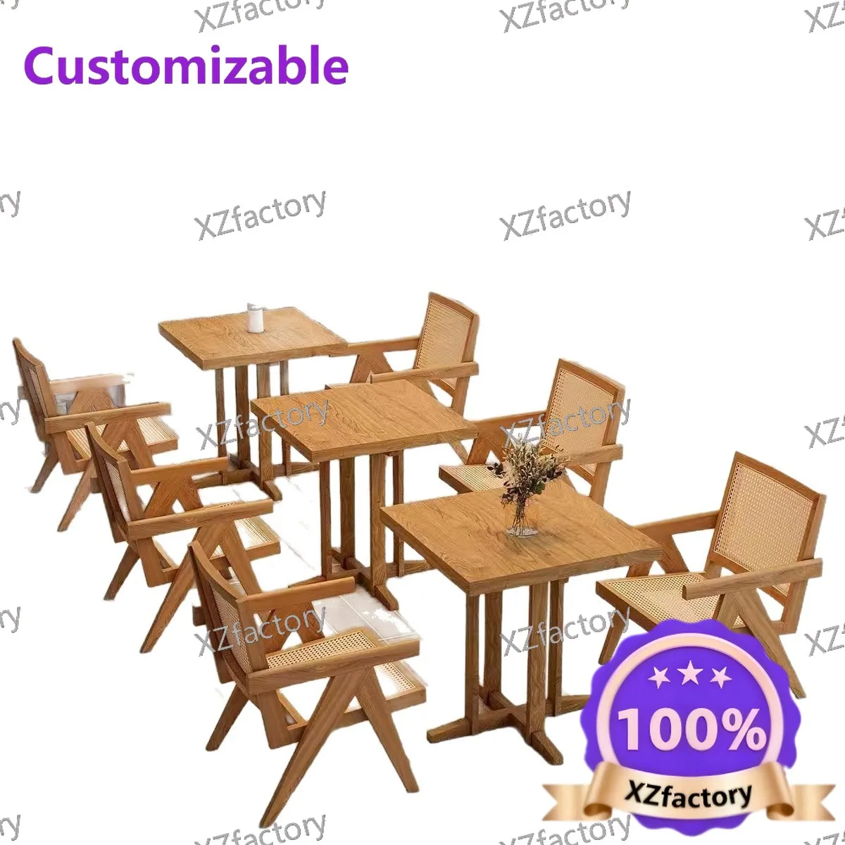 Factory Direct 2026 Top Rated American Retro Solid Wood Commercial Dining Table Restaurant Baking Dessert Shop