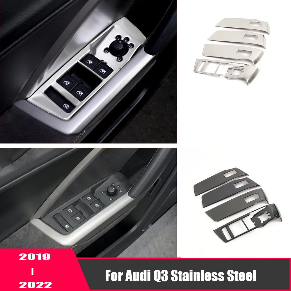 

For Audi Q3 2019-2022 Stainless Steel LHD Car Door Window glass Lift Control Switch Panel Cover Trim Car Styling Accessories