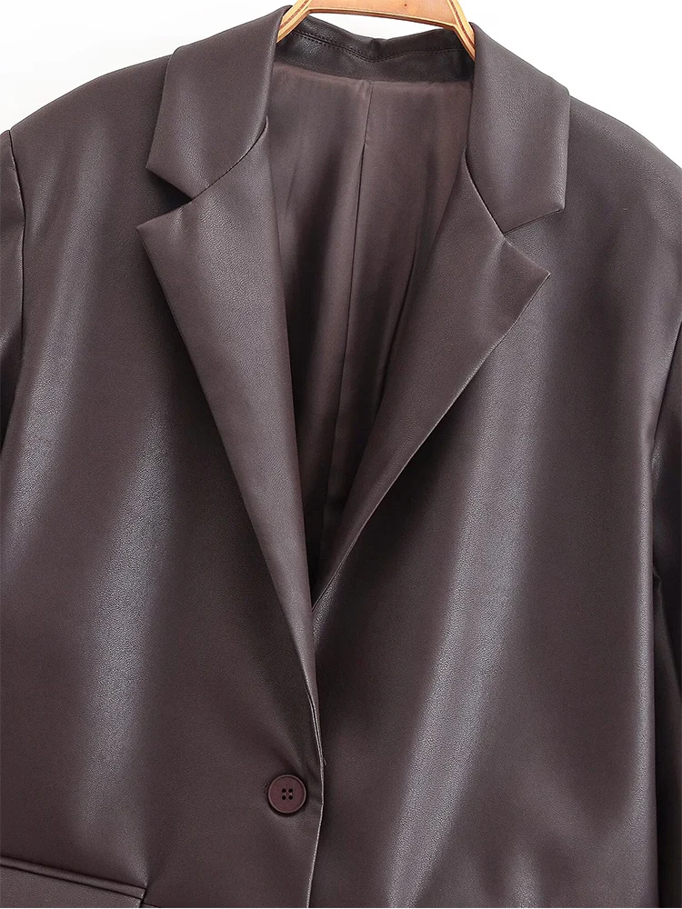 European style new women's fashion versatile temperament simple solid color two-button suit leather jacket