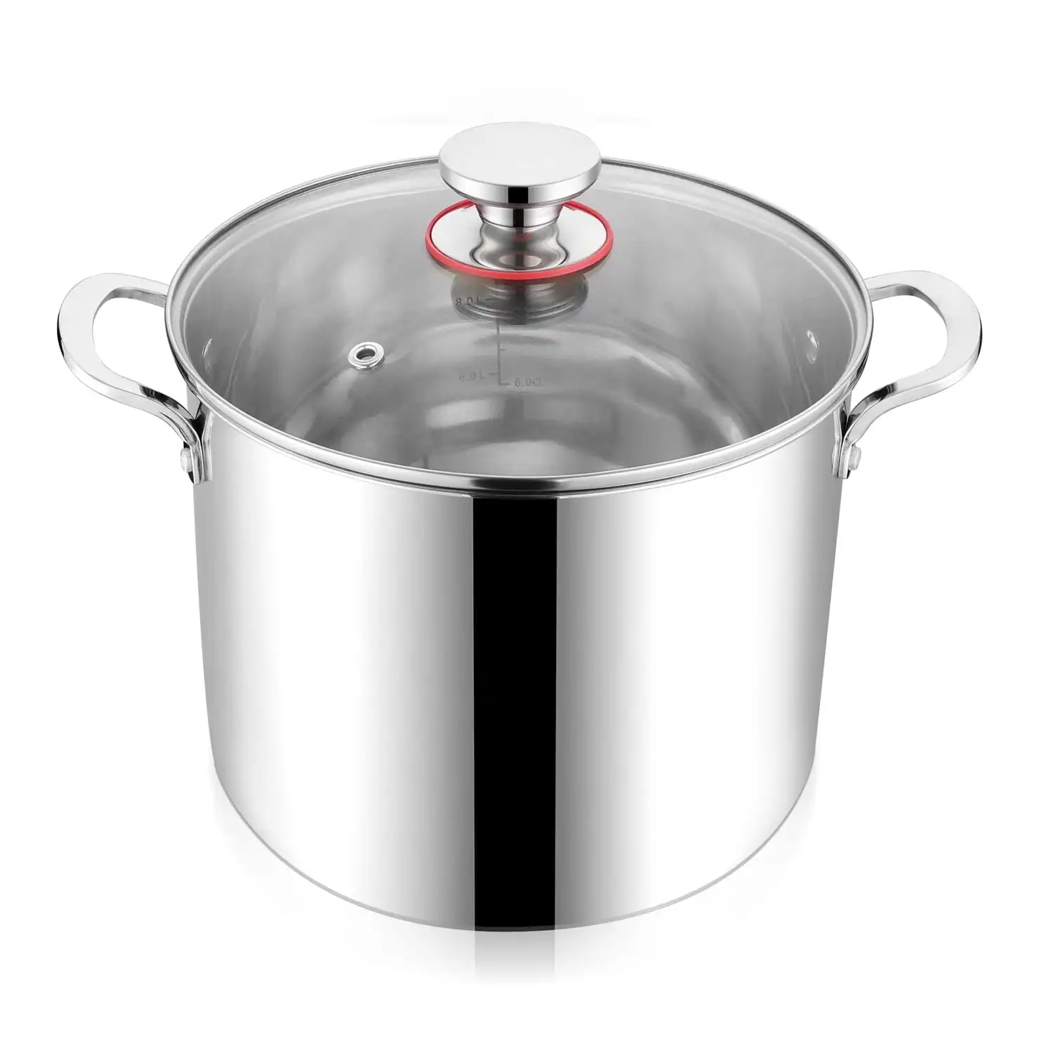 

12 Quart 18/10 Stainless Steel Stockpot with Glass Lid, Extra Large Soup Pot Cookware with Measuring Markings for Cooking