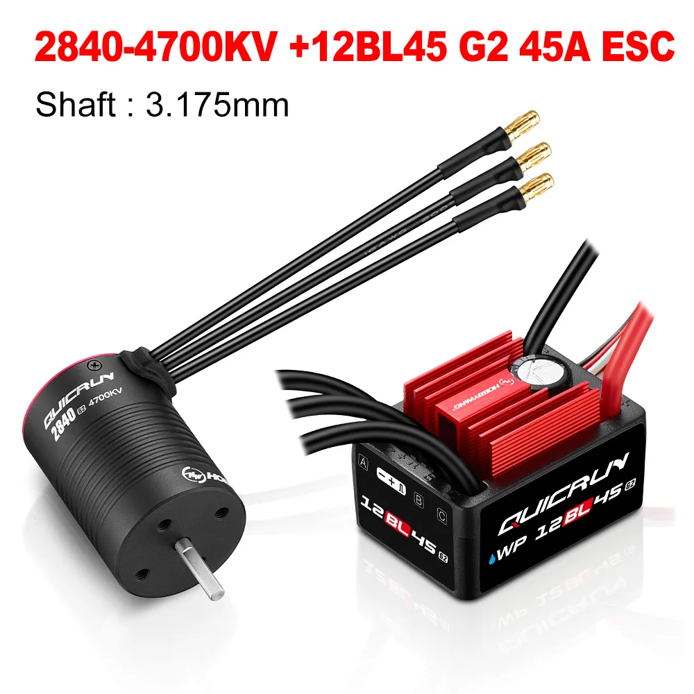 HOBBYWING Borstelloze Sensorloze Combo QUICRUN 2840 2850 Motor 12BL45 G2 45A ESC As Waterdicht Voor 1/12 1/14 1/16 RC Auto's