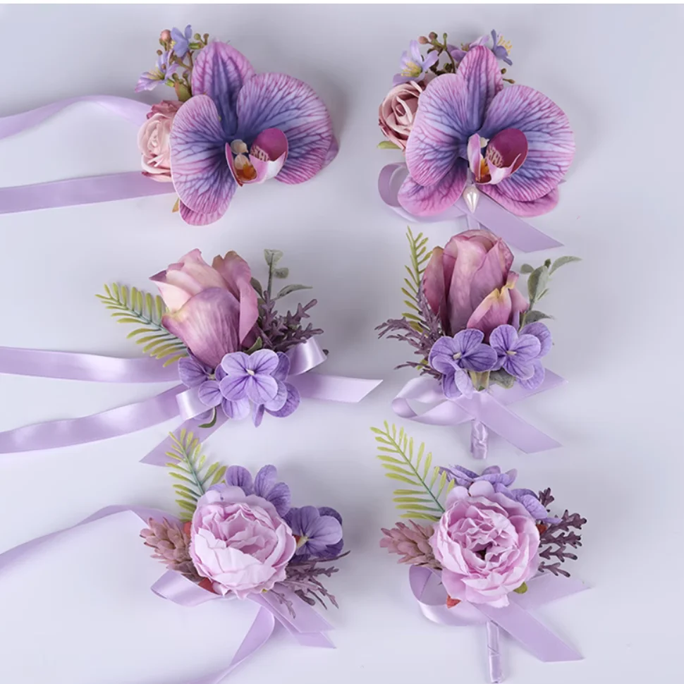 

Super fairy purple sisters hand flower bridesmaid wrist flower bride corsage wedding children Phalaenopsis bracelet business act