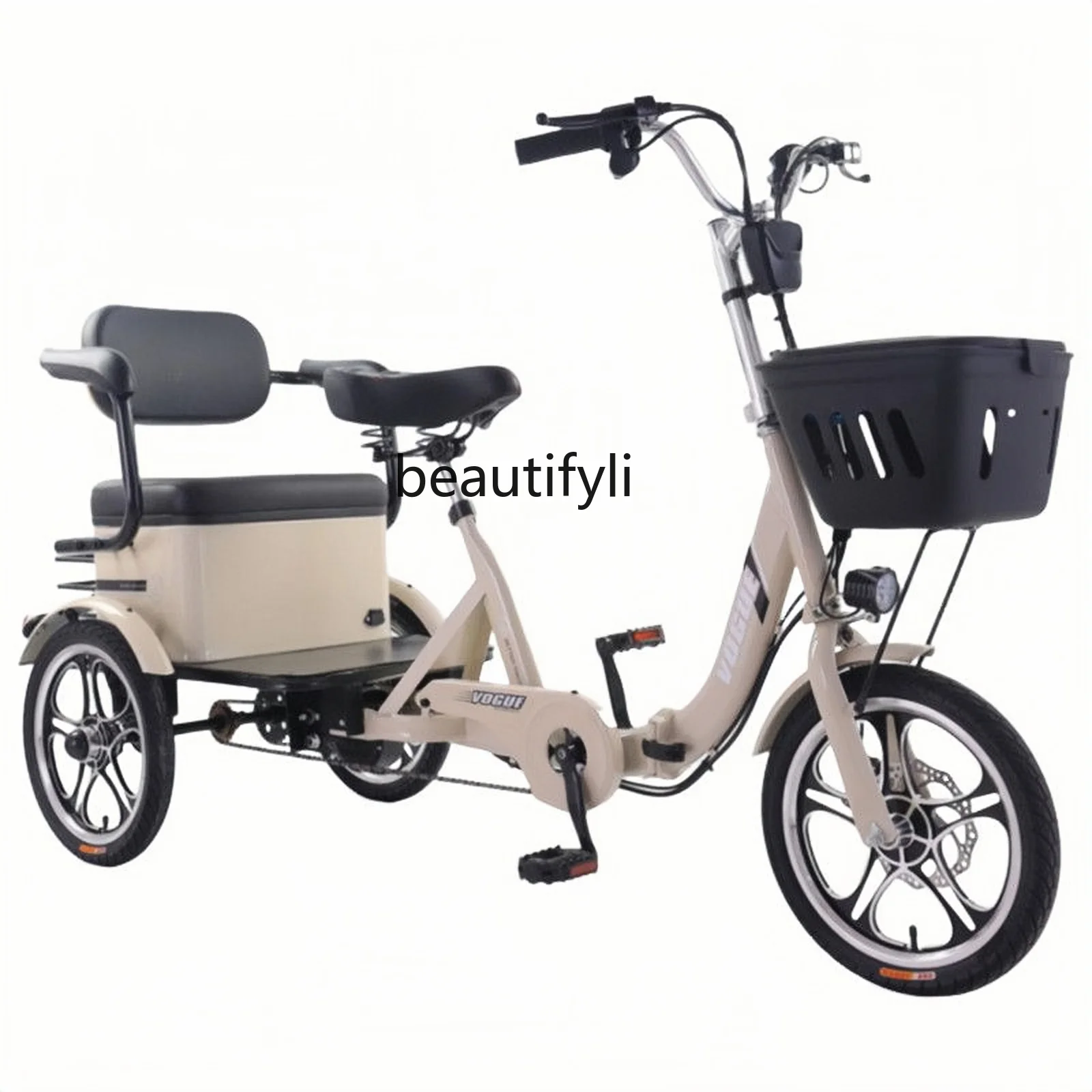 Electric Tricycle Pedal Scooter for Home Use, Small Double Seater for Transporting Children, Foldable Three-Wheeler