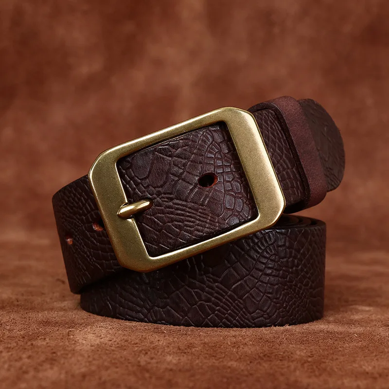 

3.8CM Men Pure Cowhide High Quality Genuine Leather Belts Male Luxury Design Brass Buckle Fancy Vintage Jeans Cowboy Strap Belt