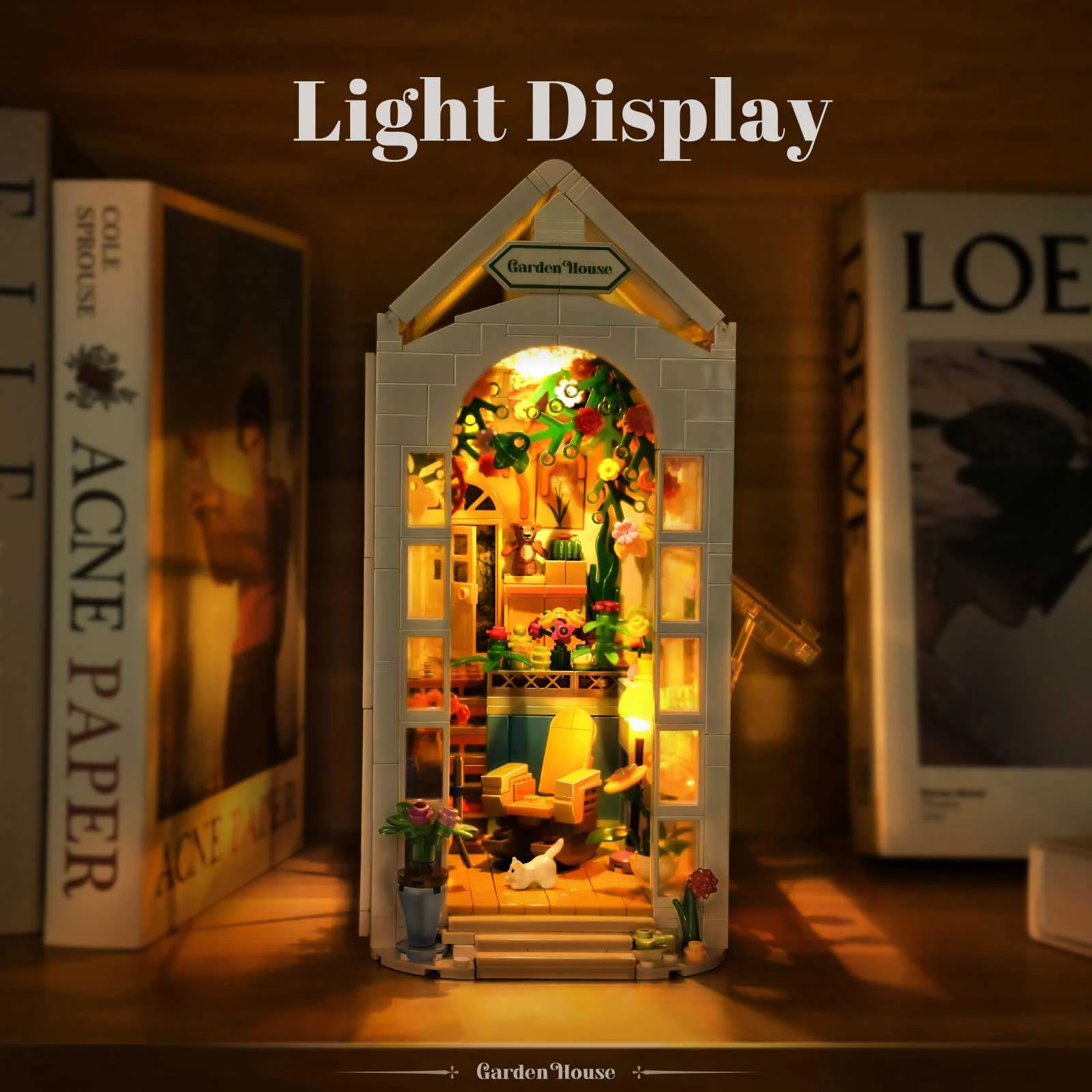Flower House Building Blocks Set with LED Lights - Garden Greenhouse Model Bricks Home Decor Toys Gift for Kids Age 8-12