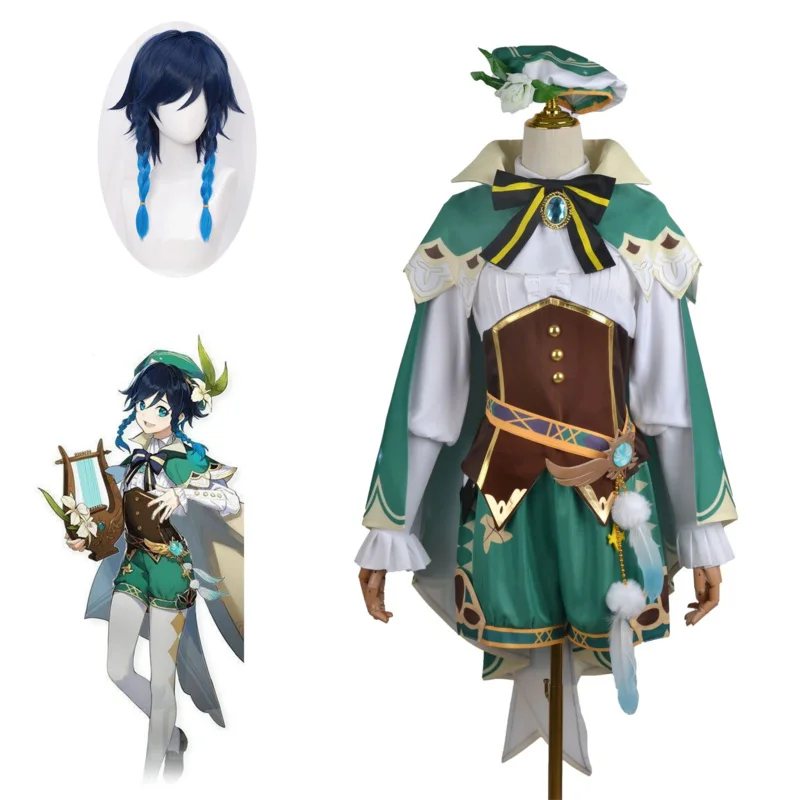 

♥ Новый костюм для косплея Венти из Genshin Impact 2026 года, парик, униформа Бога Ветра Барбатоса для женщин, полный комплект для Хэллоуина и карнавала ♥ ♥ ★