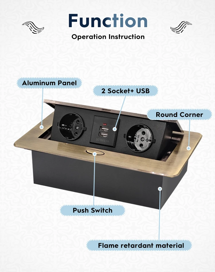 Aluminum Panel EUR/French Bronze Gold(Бронза Bинтажна)/Black/Silver Table Socket 2/3 Way Outlet USB Power Three Power Household