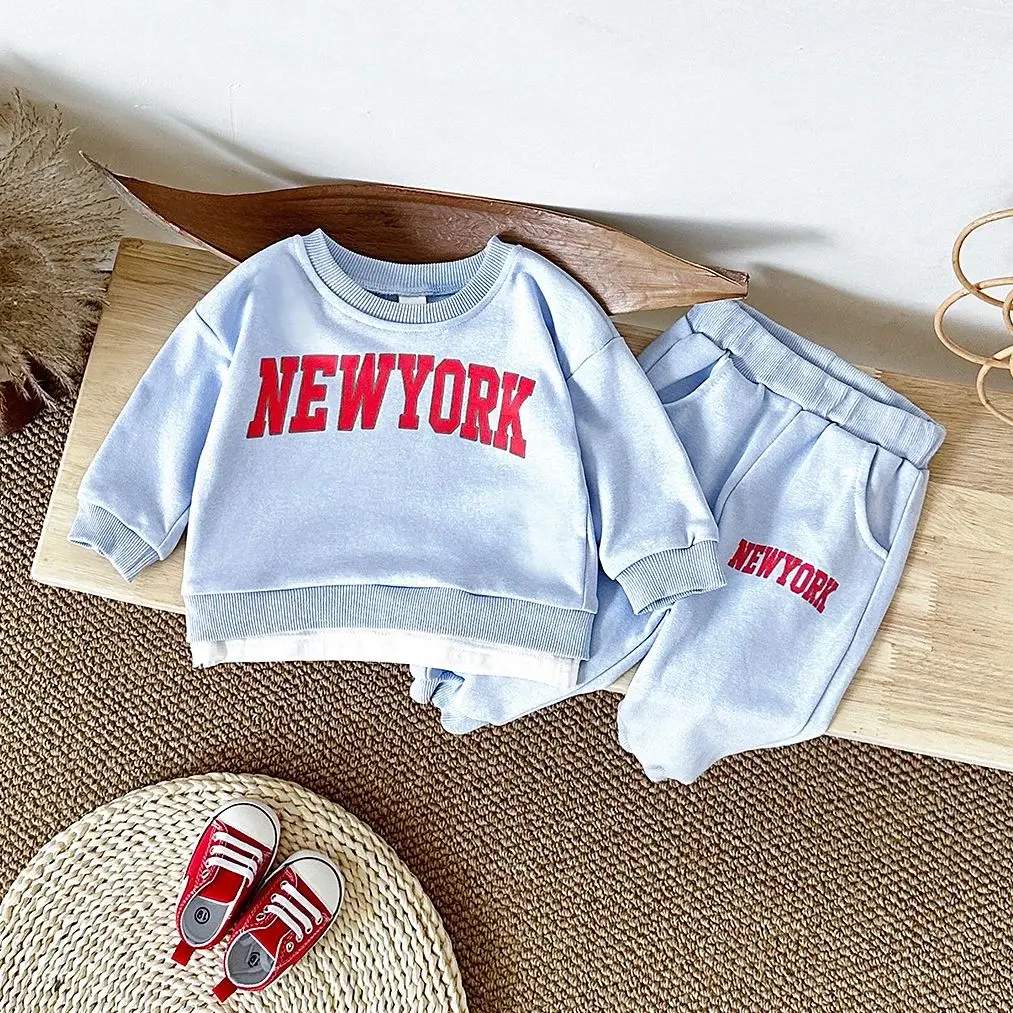 2024 New York Infant Baby Outfit Spring Autumn Printed Long Sleeved Top Pants Two-piece Set Babies Aged 0-3 kids Boys Girls