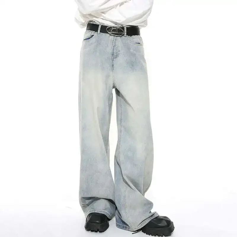 

Потертые мужские джинсы, корейская мода, потертые градиентные цвета, мужские джинсовые прямые брюки, мужские широкие брюки, новинка весны