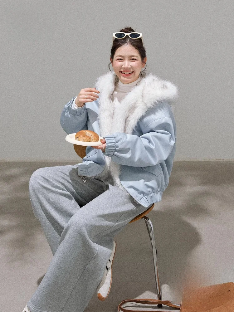 

Женское теплое зимнее пальто больших размеров с капюшоном на подкладке, корейское утягивающее молочно-синее пальто для женщин больших размеров