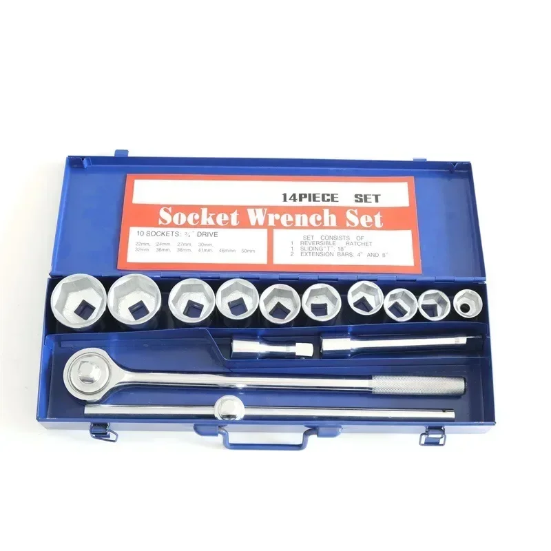 3/4 inch 14 piece auto repair tool set, metric and imperial heavy-duty socket ratchet wrench