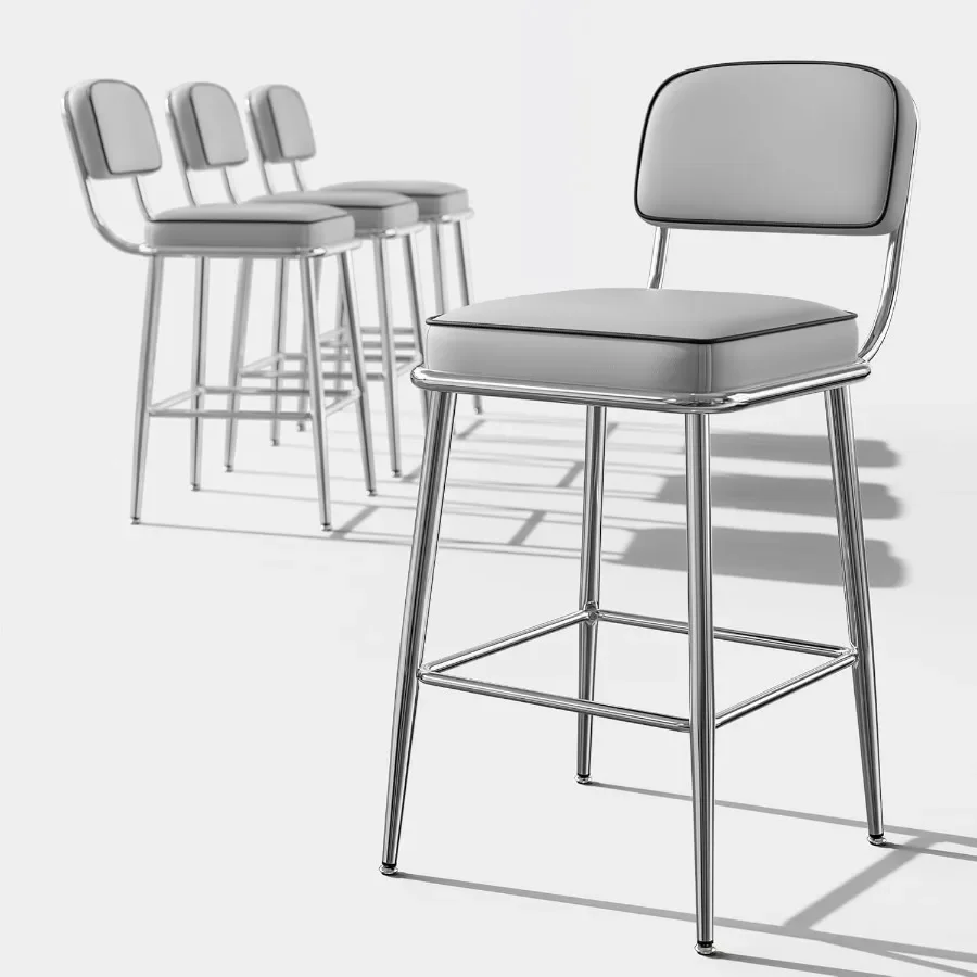 

Современные барные стулья высотой, набор из 4 26-дюймовых серой искусственной кожи с посеребренными металлическими ножками, подставка для ног, кухонный остров, столовая Ch