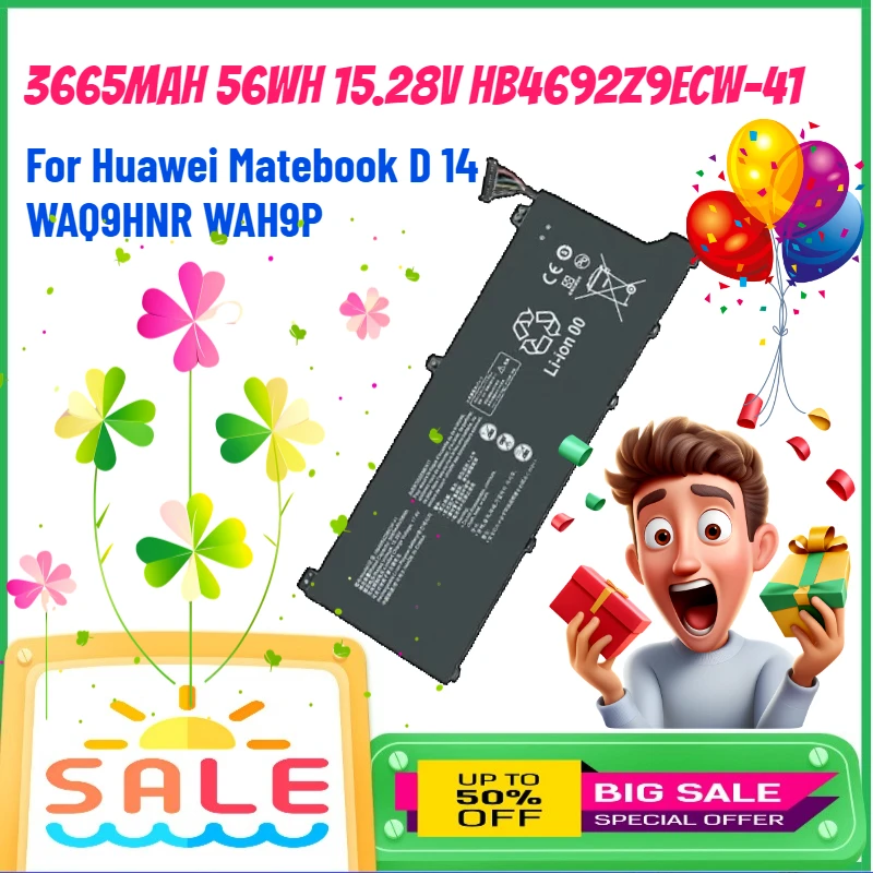 

3665mAh 56Wh 15.28V HB4692Z9ECW-41 Laptop Battery for Huawei Matebook D 14 WAQ9HNR WAH9P Rechargeable Battery