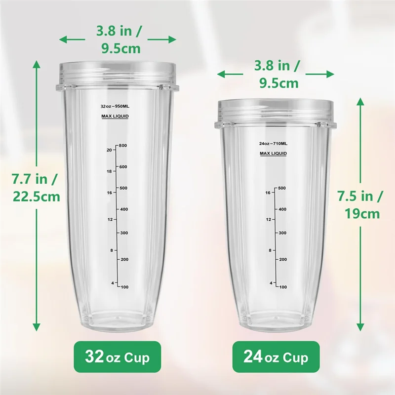 قطع غيار خلاط ABHZ لـ Ninja Auto IQ، أكواب خلاط Ninja 24Oz + 32Oz مع مجموعة أغطية للذهاب، شفرة مستخرج الزعانف #6