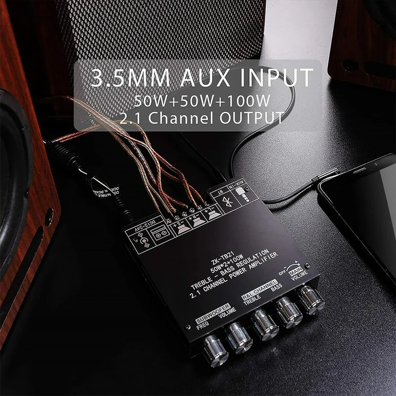 FULL-ZK-TB21บลูทูธ5.0เครื่องขยายเสียงบอร์ด AMPLI BASS เครื่องขยายเสียงสเตอริโอ50WX2 + 100W 2.1ช่องสัญญาณ