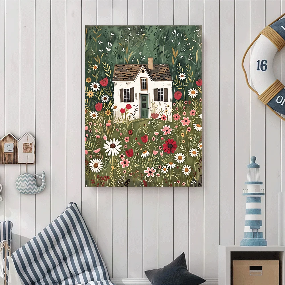 1PC-Canvas poster Unframed  Floral Cottage House Art Print Wall Decor Nature Garden Scene  summer