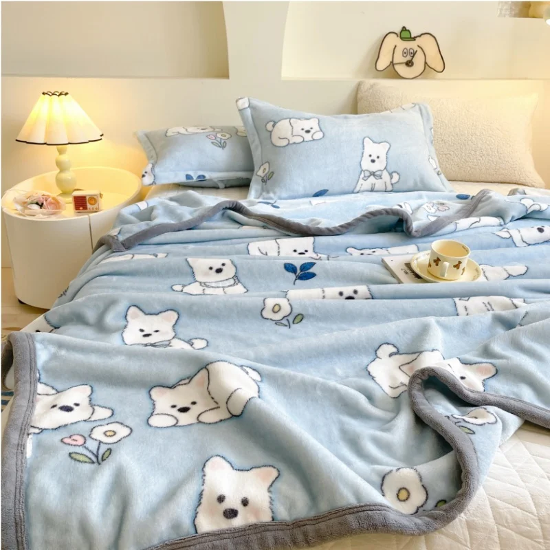 2024 New Winter Warm Plaid Blanket Comfortable Blanket Cartoon Bed Cover Solid Color Office Multifunction Travel Blanket