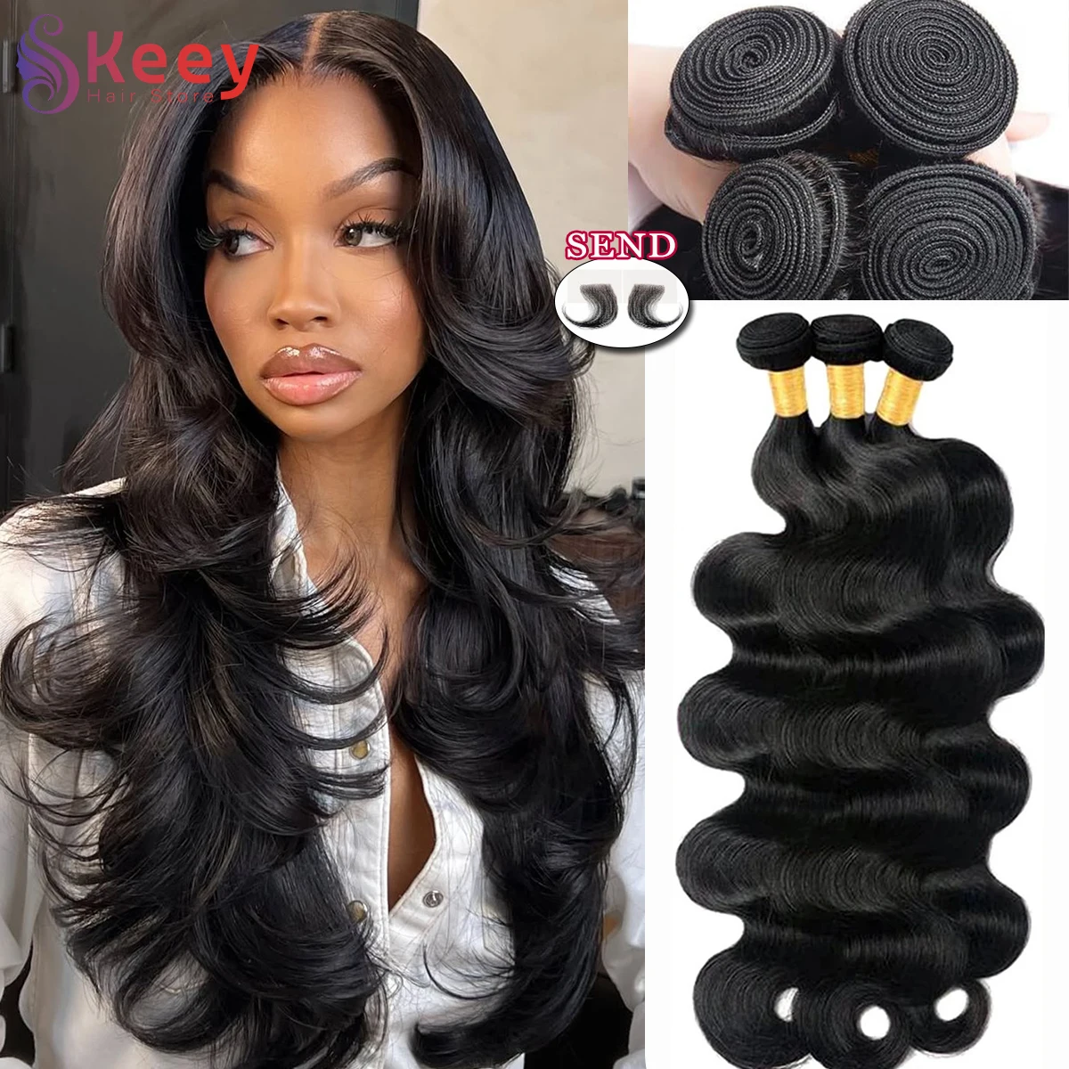 16A 인모 헤어 번들 30인치 바디 웨이브 번들 인모 내추럴 블랙 3/4개 100% 미가공 버진 헤어 위브 익스텐션