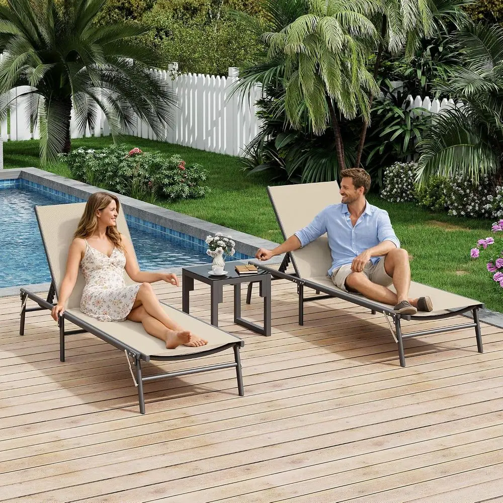 oldable Patio Lounge Chair Sets with Side Table, No Assembly with 5-Positions, Poolside Lounge Chairs with Portable Design or Po