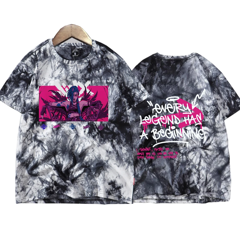 Hot Anime Arcane-Jinx Tie Dye Shirts Man Woman Harajuku O-neck Short Sleeve T-shirt Fans Gift