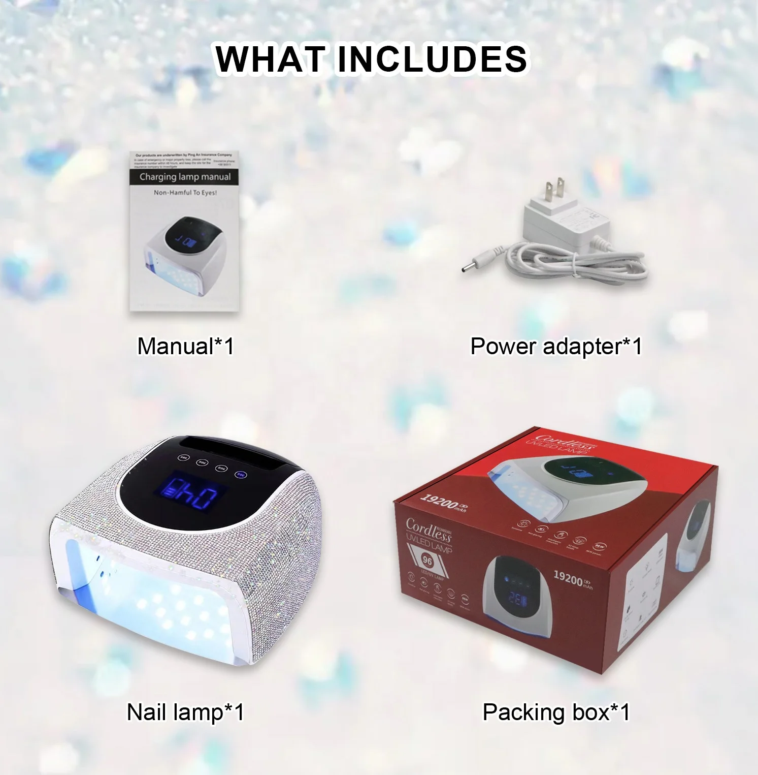 Iksbeauty Steentjes Diamant Draadloze Nagellamp 96W Oplaadbare UV Licht voor Nagels/Acryl Polish LED Nagellamp Droger