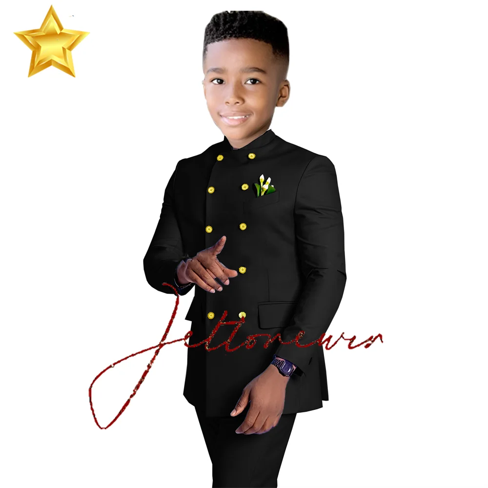 Burgundy Suit for Boys Wedding Tuxedo for 2-16 Years Old Double-breasted Jacket and Pants 2-piece Set Gold Buttons Blazer