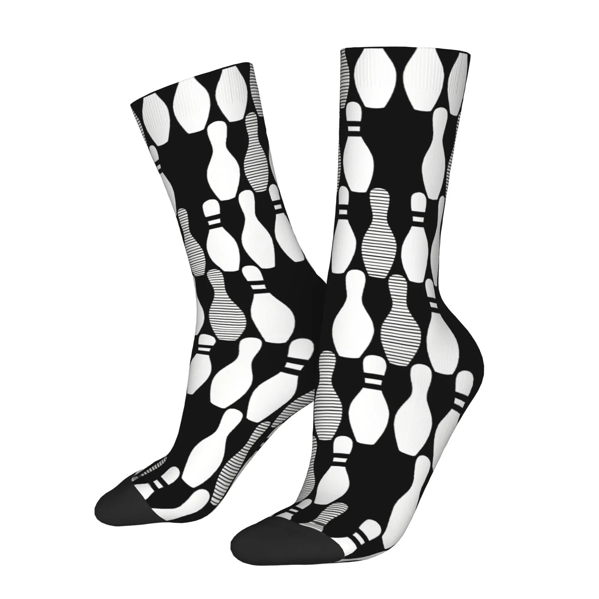 Funny Happy Men's Socks Bowling Design Retro Harajuku  Street Style Novelty Crew Sock Gift Pattern Printed