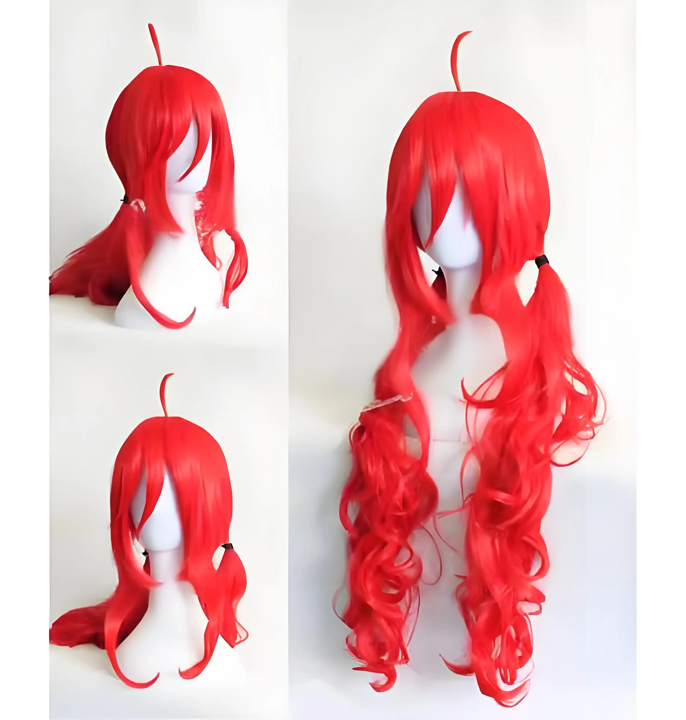 DNF Elemental Master Cosplay Wig – Red Curly Hair with Ahoge