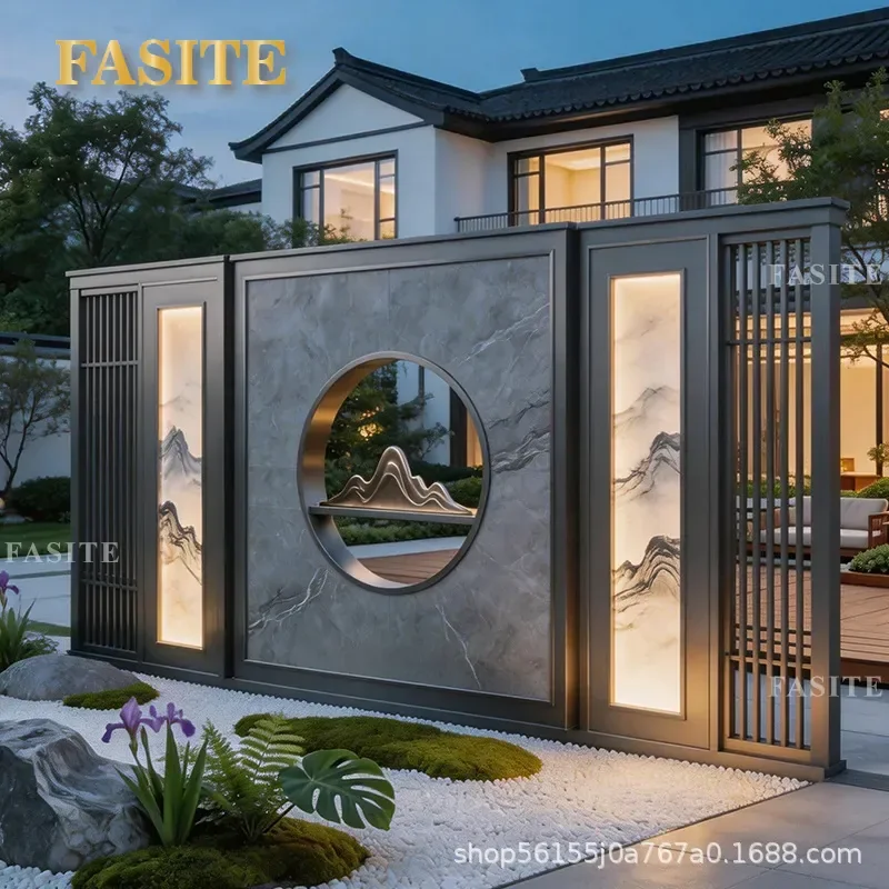 Modern Aluminum Alloy Outdoor Water Feature Wall Fountain with LED Light Stainless Steel Garden Decor Partition Screen Shadow
