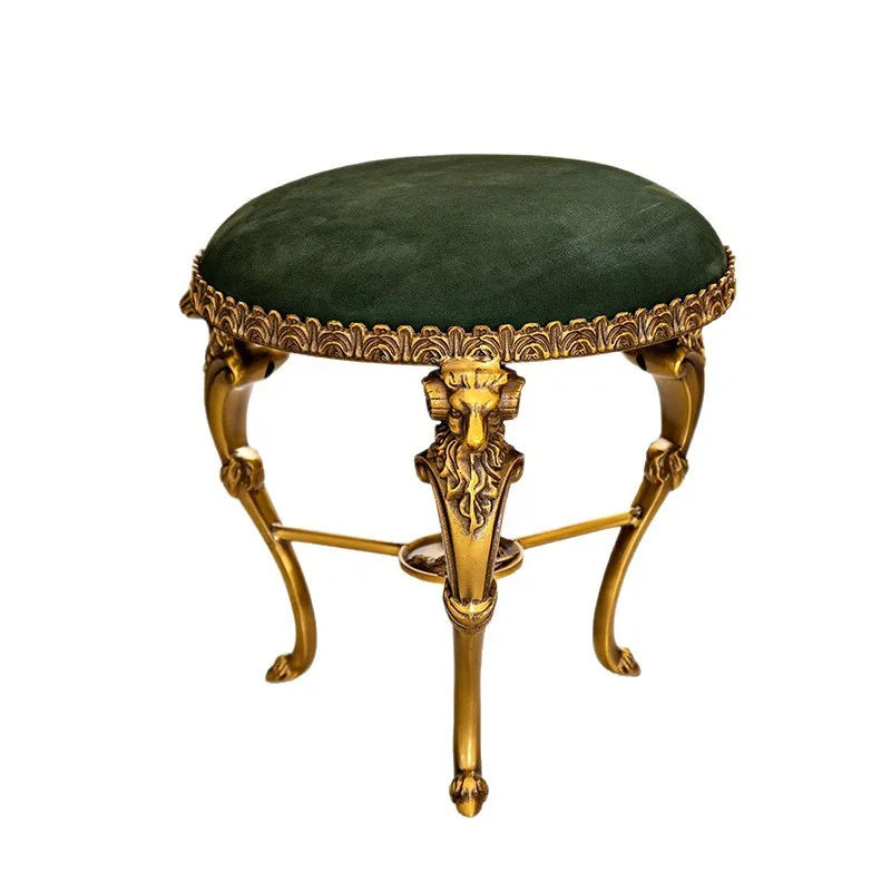 Bangku Bulat Kecil Gaya Abad Pertengahan Sepatu Masuk Mewah Kelas Atas Rumah Tangga Bangku Rendah Kulit Sapi Kuningan Mewah Ringan Retro