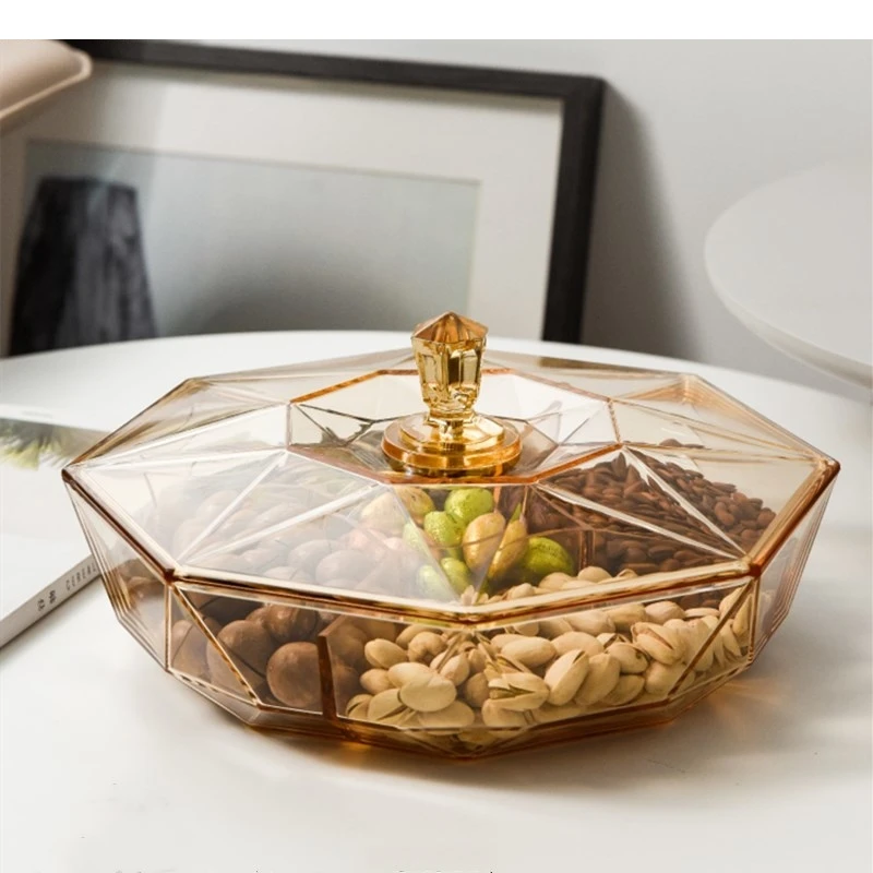 

Geometric Shape Plastic Fruit Plate Sub-grid Snack Candy Dish with Cover Nordic Style Home Living Room Kitchen Storage Box