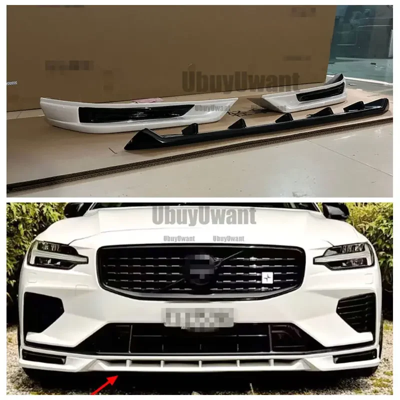 For Volvo NEW S60 V60 (Only For SPORT Style) 3 Pcs Front Bumper Lip Trunk Protector 2020-2025 Car Styling Unpainted / Carbon view 4
