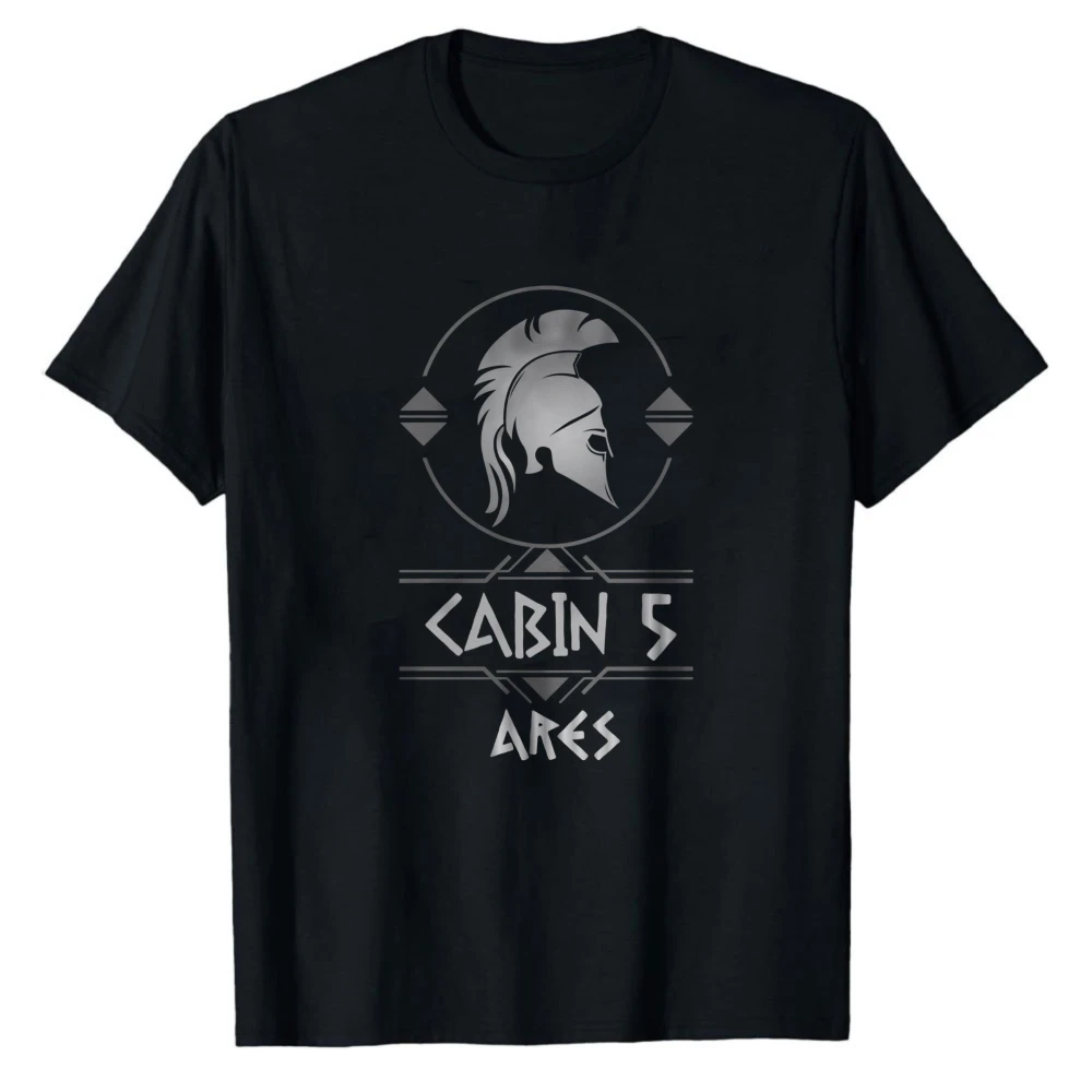 Cabin 5 Ares Spartan Helmet Graphic T‑Shirt Casual Cotton Tees Percy Jackson Camp Half‑Blood Greek War God Geometric Tribal Tops