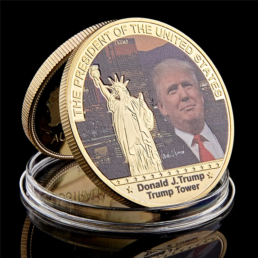 US President Donald Trump Gold/Silver Plated Trump Tower Make America Great Again Commemorative Coin Gift