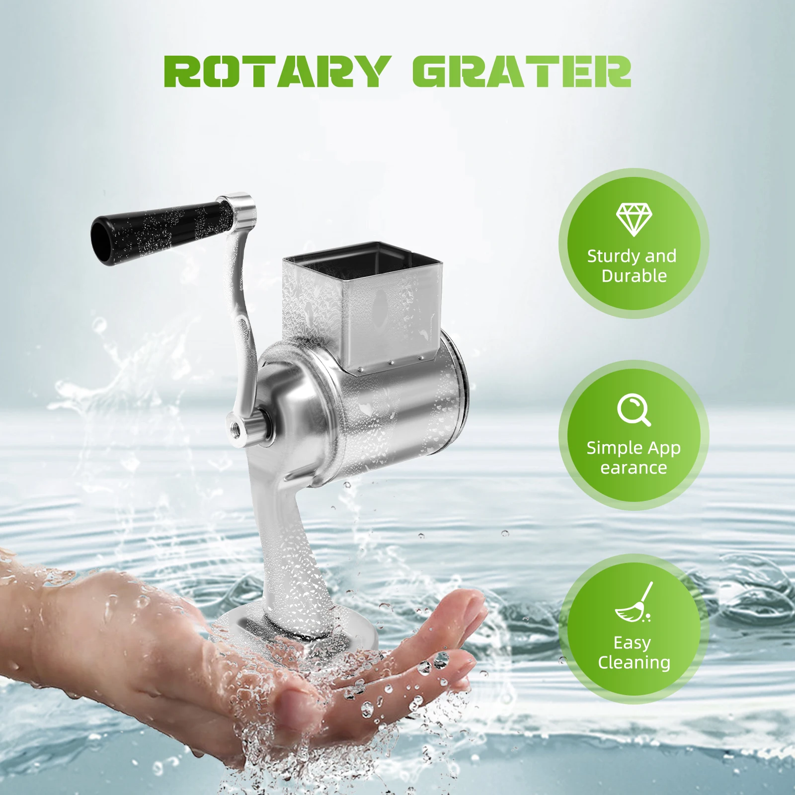 Râpe rotative manuelle en acier inoxydable pour fruits, légumes et noix, avec 5 lames différentes