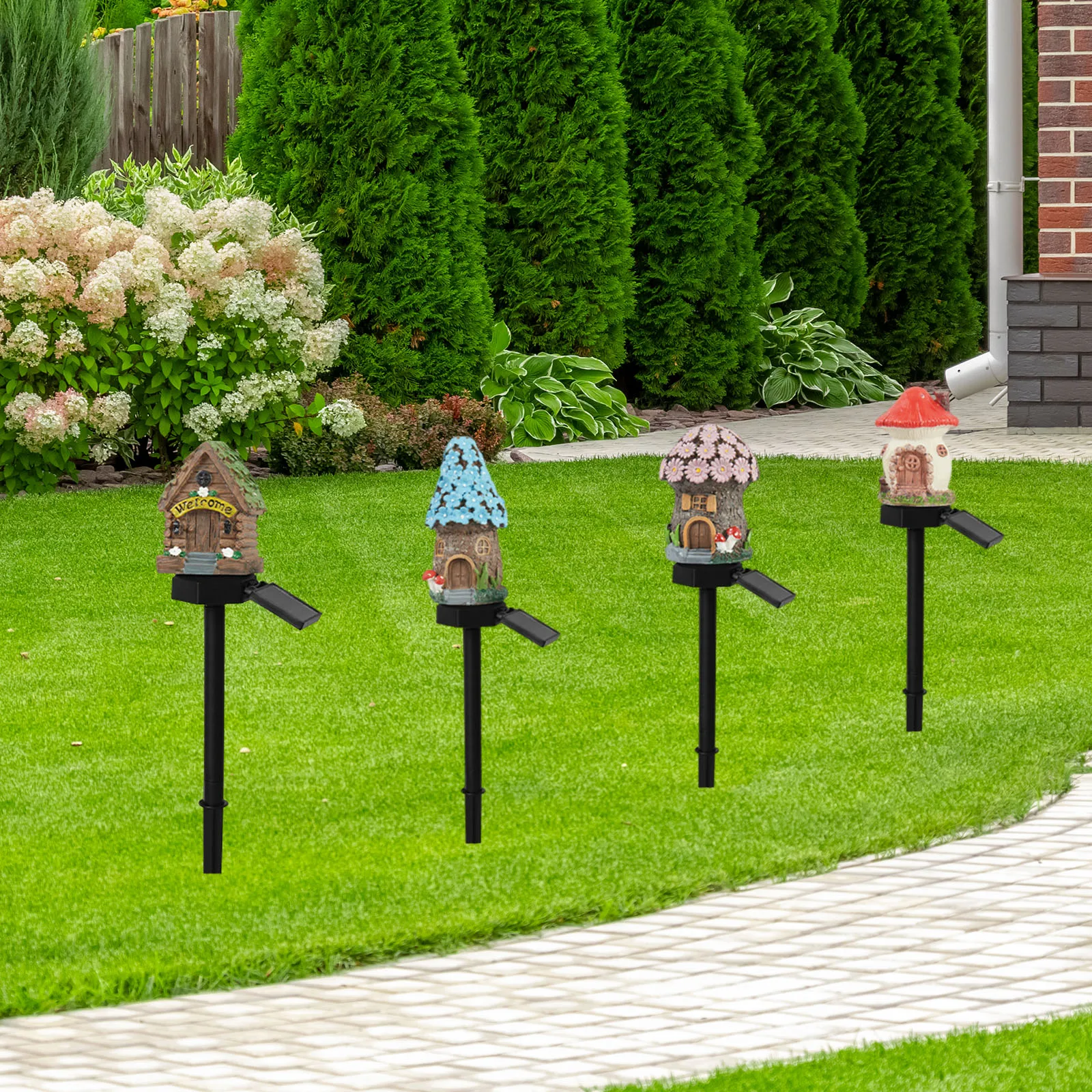 Solar Fairy-Tale Mushroom Cottage Outdoor Lawn Lamp Waterproof LED Creative Lamp Decorative Lamp for Yard Patio Lawn Flower Bed
