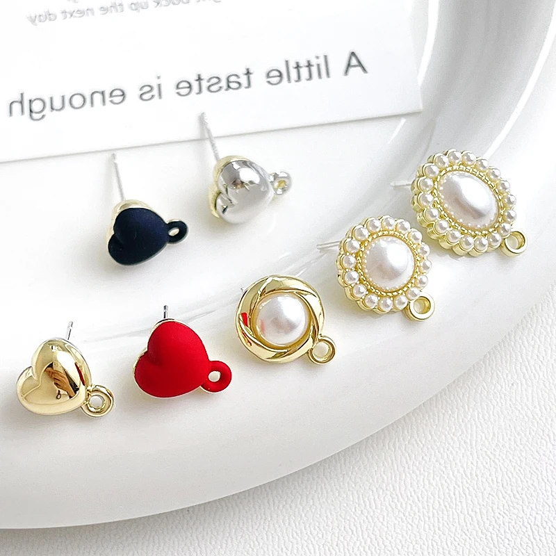 4 Pieces  Alloy Material  Pearl Studded Earrings with Earrings  DIY Produces Fashionable Jewelry, Earring Accessories Materials