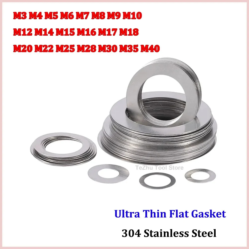 

M3 M4 M5 M6 M7 M8 M9 M10-M40 304 Stainless Steel Ultra Thin Flat Precision Adjusting Washer Gasket Shim 0.1/0.2/0.3/0.5mm