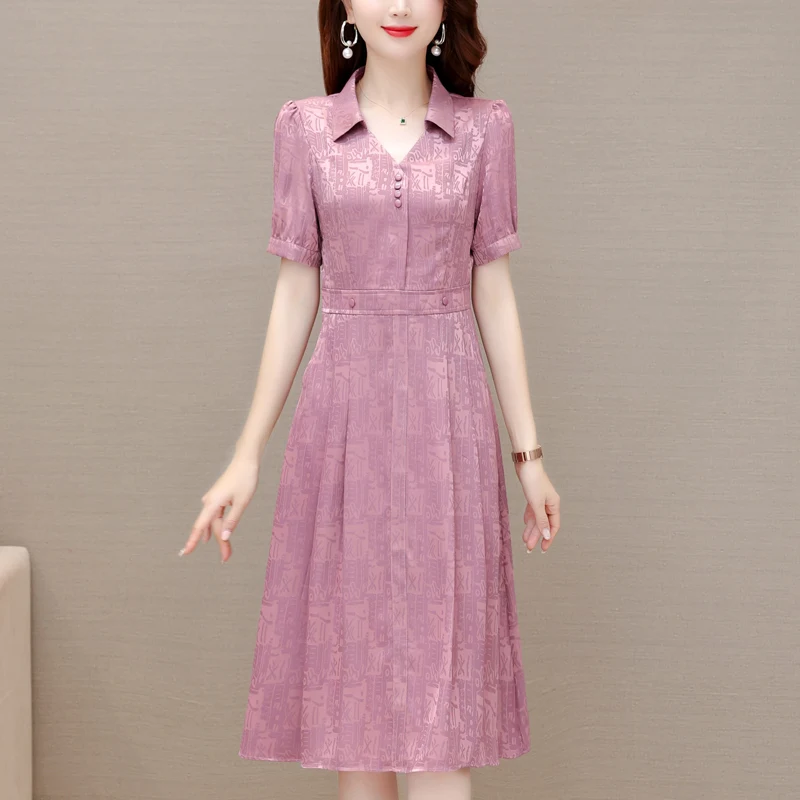 

Summer Fashion Silk Mulberry Silk Dress for Women 2023 New Korean Short Sleeve Loose Fit Holiday Dress Vestidos