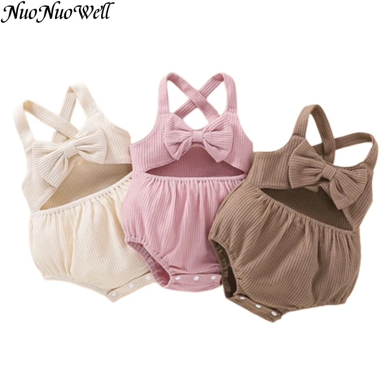 Baby Girl Clothes Summer Baby Sleeveless Bodysuit Cute Newborn Infant Bowknot Solid Color Romper Ropa Bebe Bodysuits One-pieces